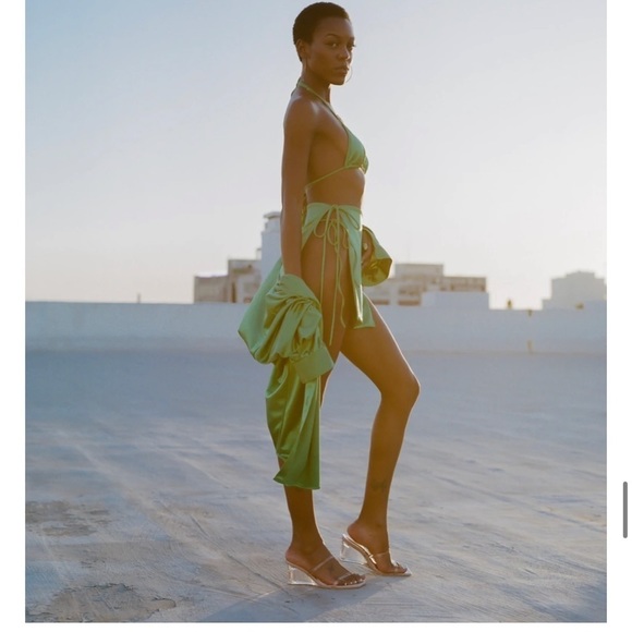 𝅺LAINA Rauma Pants Green S Small Satin Drawstring Pant Trouser Club Bed - Picture 5 of 14